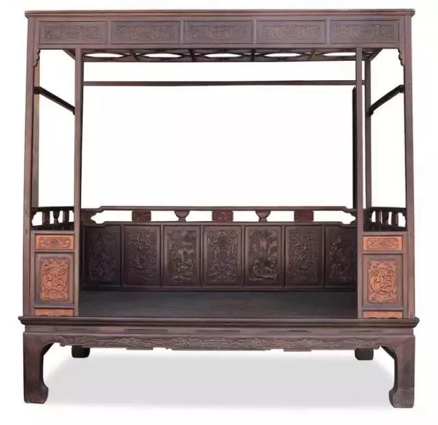 清嘉慶 雞翅木嵌黃楊架子床