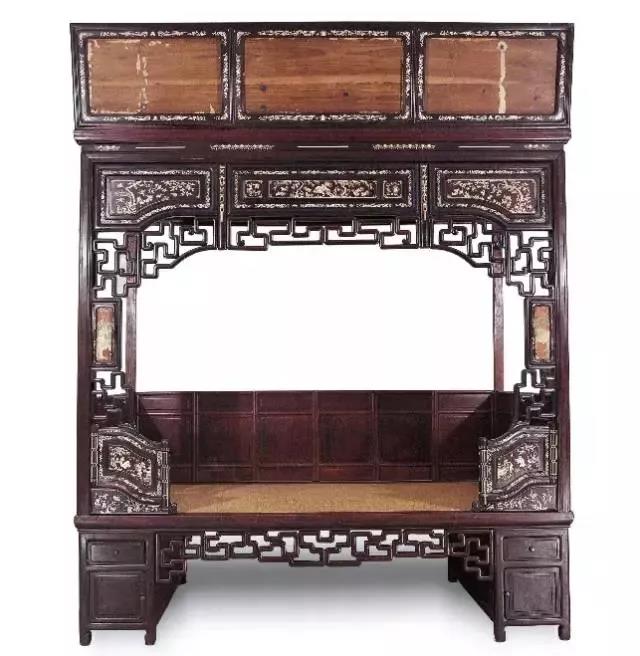 清 紅木鑲紫檀木寧式架子床