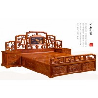 贛藝紅木背鑲黃楊木荷花鴛鴦大床DC-01