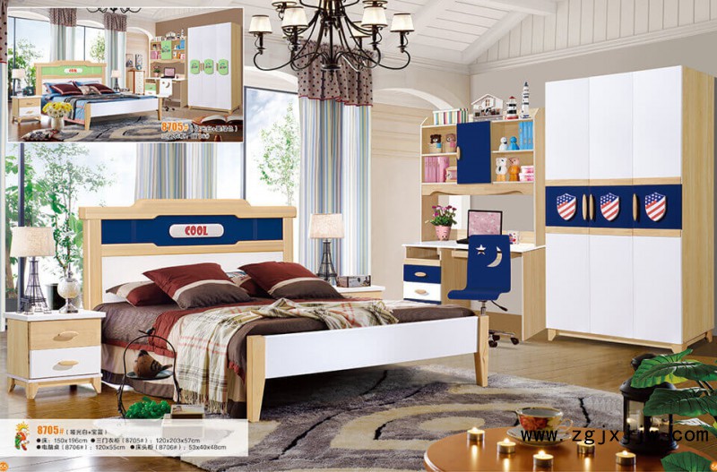 富利雅青少年北歐實木套房8705#(啞光白+寶藍)