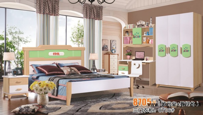 富利雅青少年北歐實木套房8705#(啞光白+墨綠色)