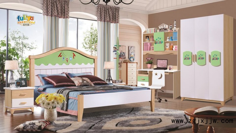 富利雅青少年北歐實木套房8706#（啞光白+墨綠色）