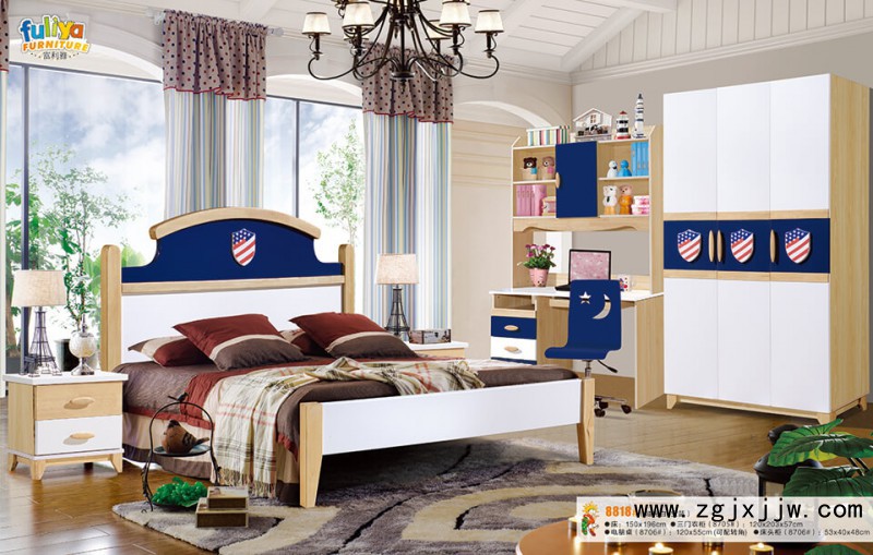 富利雅青少年北歐實木套房8818#(啞光白+寶藍)