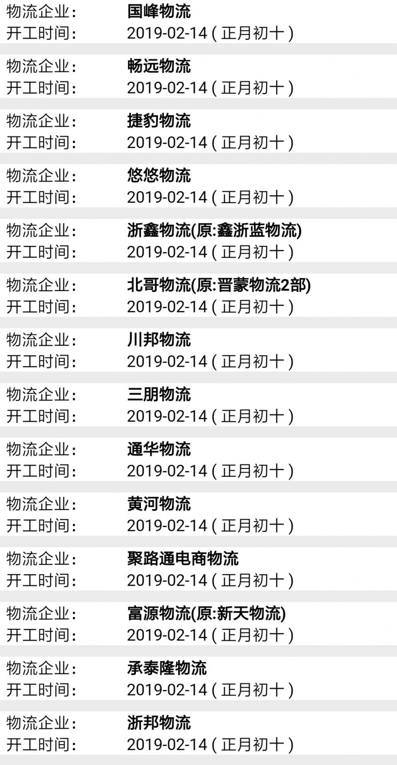 南康物流2019春節(jié)后開工時間表6