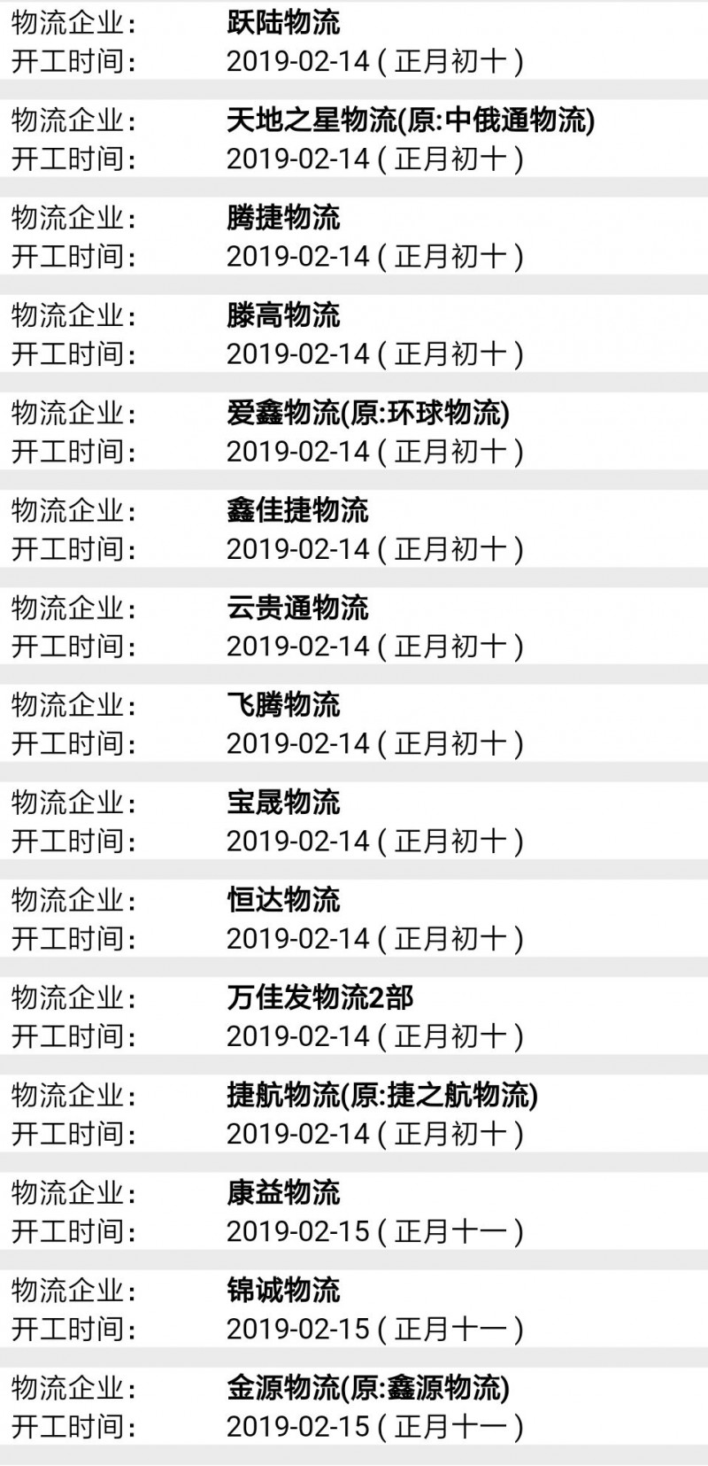 南康物流2019春節(jié)后開工時間表7