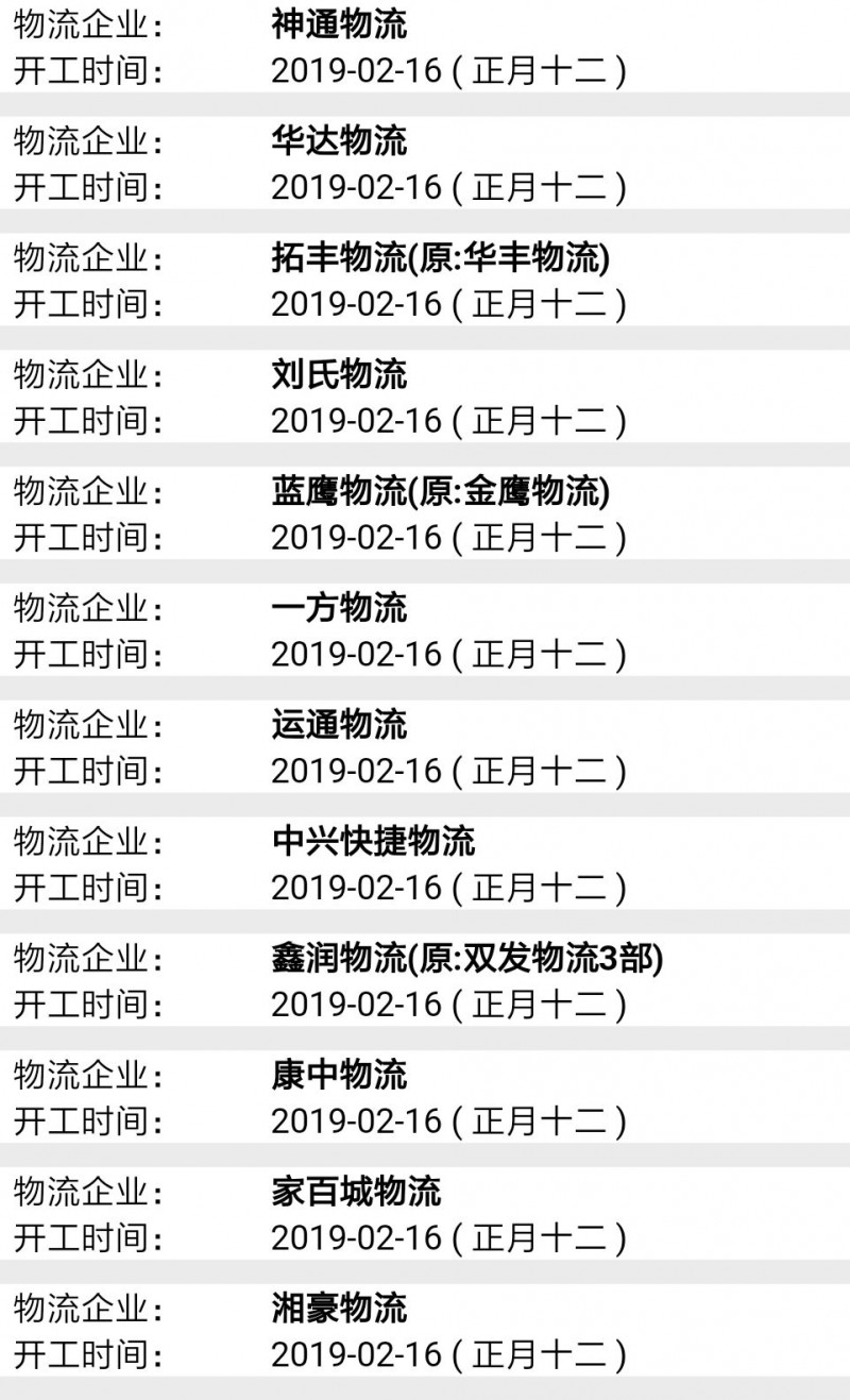 南康物流2019春節(jié)后開工時間表13
