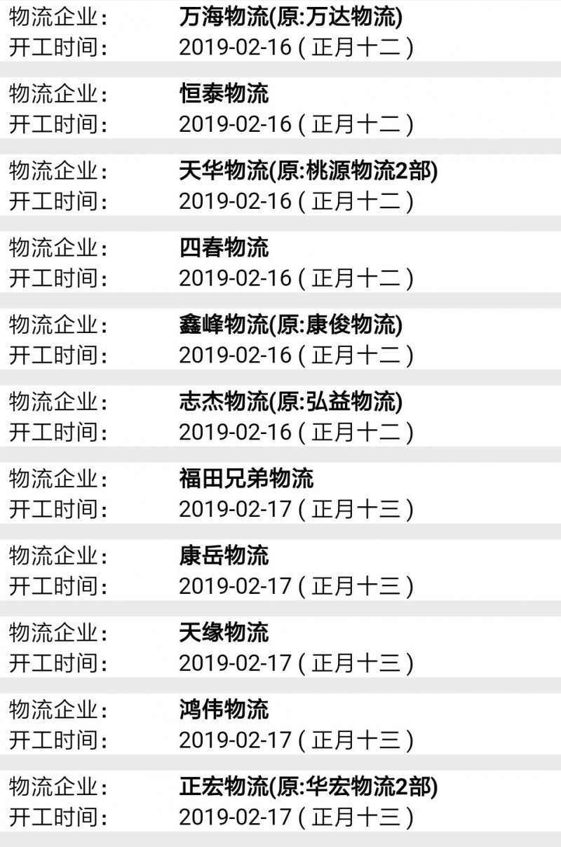 南康物流2019春節(jié)后開工時間表14
