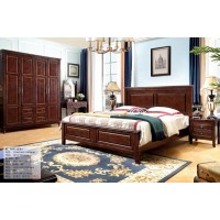 木佰創美式家具：胡桃色美式壓紋床073#（實木）