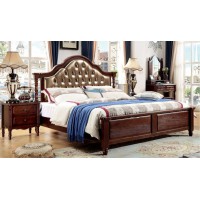 木佰創美式家具：胡桃色美式壓紋床025#（咖啡皮拉扣）