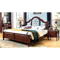 木佰創美式家具：胡桃色美式壓紋床025#（油蠟淺藍皮）