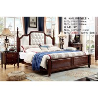 木佰創美式家具：胡桃色美式壓紋床038#（珍珠白拉扣）