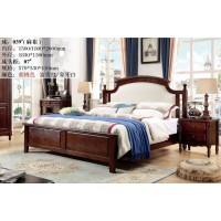 木佰創美式家具：胡桃色美式壓紋床039#（麻布）