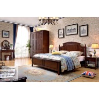 木佰創美式家具：胡桃色美式壓紋床039#（實木）