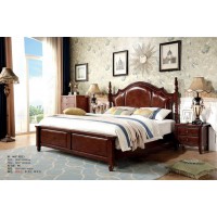 木佰創(chuàng)美式家具：胡桃色美式壓紋床063#（棕皮）