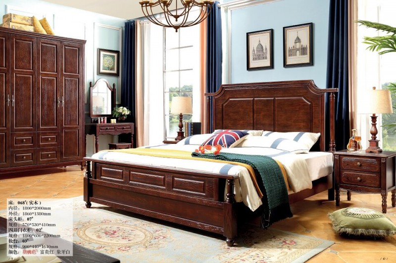 胡桃色美式壓紋床068#（實木）