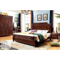 木佰創(chuàng)美式家具：胡桃色美式壓紋床068#（實(shí)木）