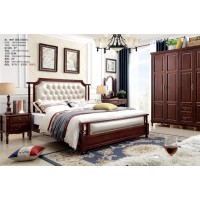 木佰創(chuàng)美式家具：胡桃色美式壓紋床068#（珍珠白拉扣）