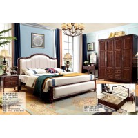 木佰創(chuàng)美式家具：胡桃色美式壓紋床069#（米白豎條）