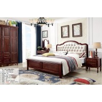 木佰創(chuàng)美式家具：胡桃色美式壓紋床069#（珍珠白拉扣）