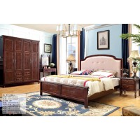 木佰創(chuàng)美式家具：胡桃色美式壓紋床071#（絨布）