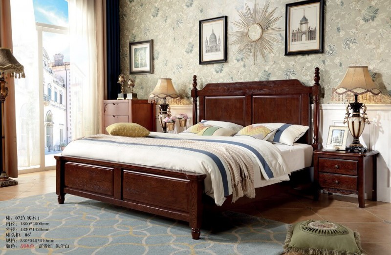 胡桃色美式壓紋床072#（實(shí)木）