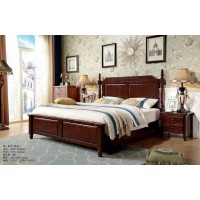 木佰創(chuàng)美式家具：胡桃色美式壓紋床072#（實(shí)木）