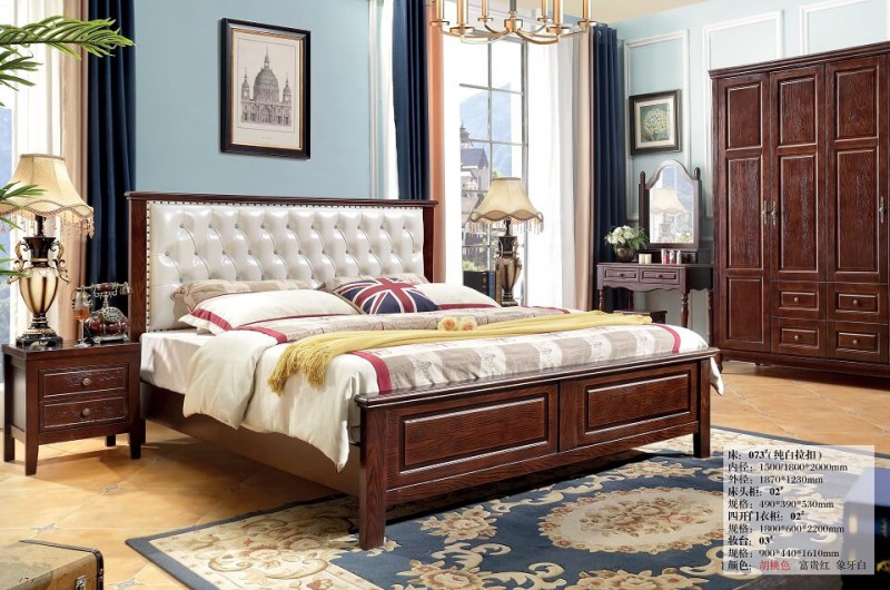 胡桃色美式壓紋床073#（純白拉扣）