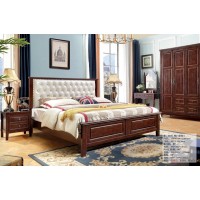 木佰創(chuàng)美式家具：胡桃色美式壓紋床073#（純白拉扣）