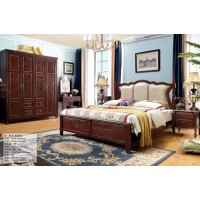 木佰創(chuàng)美式家具：胡桃色美式壓紋床075#（米黃皮）