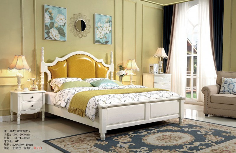 象牙白美式壓紋床063#（油蠟黃皮）