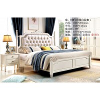 木佰創美式家具：象牙白美式壓紋床018#（珍珠白拉扣）