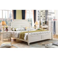木佰創(chuàng)美式家具：象牙白美式壓紋床019#（實木）