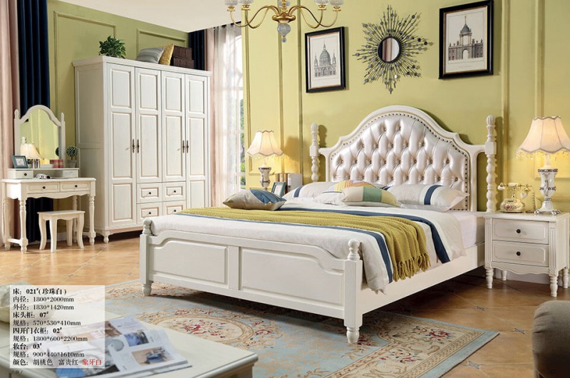 象牙白美式壓紋床021#（珍珠白）