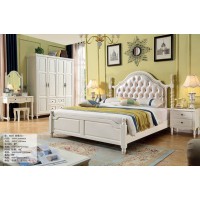 木佰創美式家具：象牙白美式壓紋床021#（珍珠白）