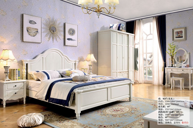 象牙白美式壓紋床025#（實木）