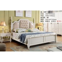 木佰創美式家具：象牙白美式壓紋床038#（仿真皮）