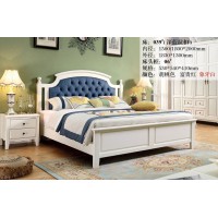 木佰創美式家具：象牙白美式壓紋床039#（深藍拉扣）