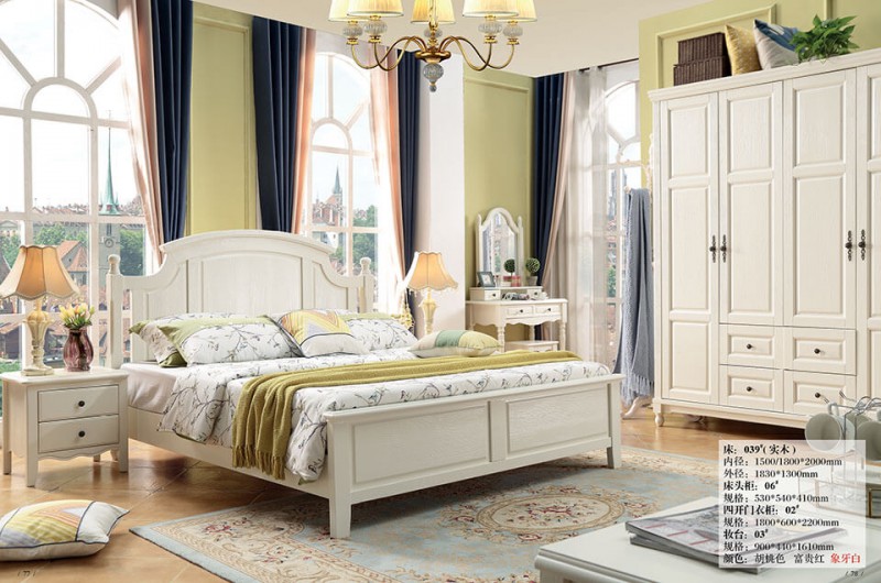 象牙白美式壓紋床039#（實木）