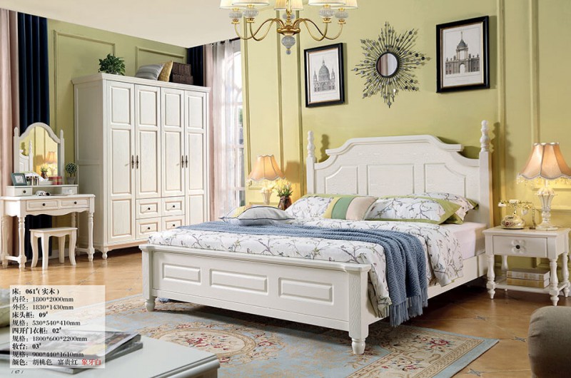 象牙白美式壓紋床061#（實木）