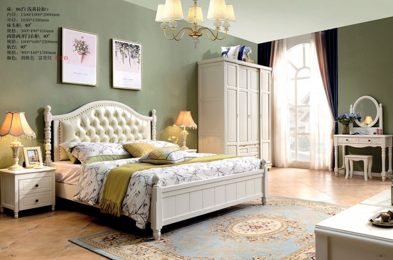 象牙白美式壓紋床062#（淺黃拉扣）