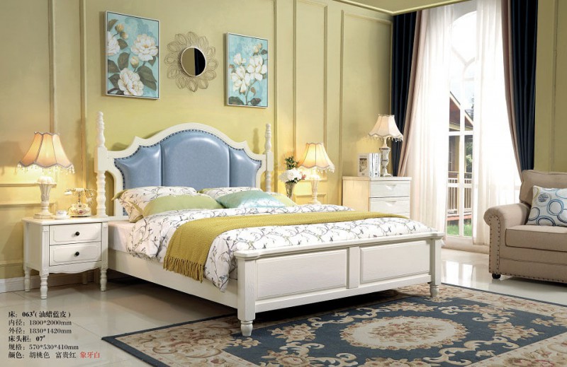 象牙白美式壓紋床063#（油蠟藍皮）