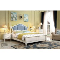 木佰創美式家具：象牙白美式壓紋床063#（油蠟藍皮）