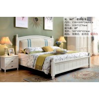 木佰創美式家具：象牙白美式壓紋床065#（磨砂藍條）