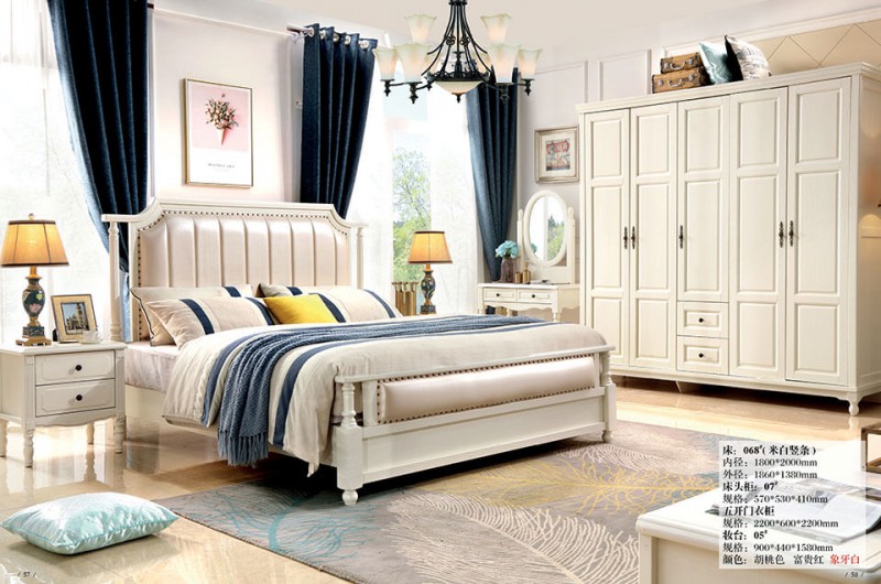 象牙白美式壓紋床068#（米白豎條）