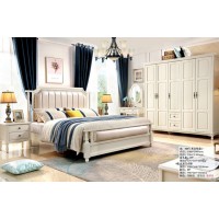 木佰創美式家具：象牙白美式壓紋床068#（米白豎條）