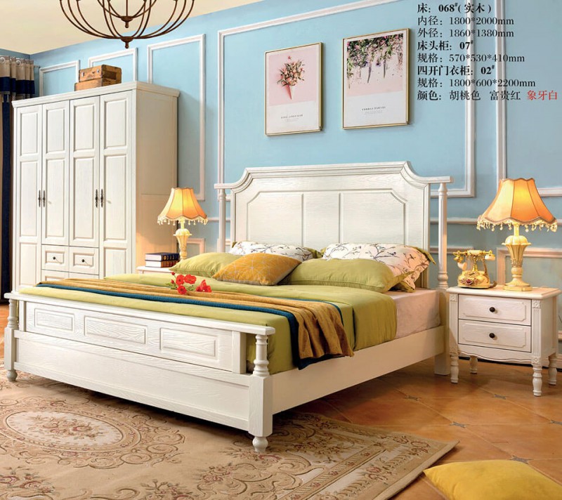 象牙白美式壓紋床068#（實(shí)木）