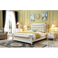 木佰創美式家具：象牙白美式壓紋床068#（珍珠白）