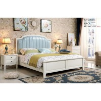 木佰創美式家具：象牙白美式壓紋床071#（油蠟藍皮）