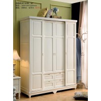 木佰創(chuàng)美式家具：象牙白美式壓紋兩推兩開(kāi)門衣柜03#