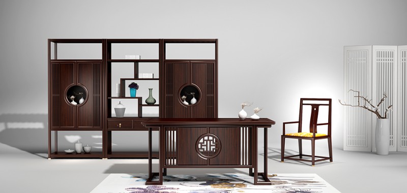 衛(wèi)府里新中式書臺書柜01